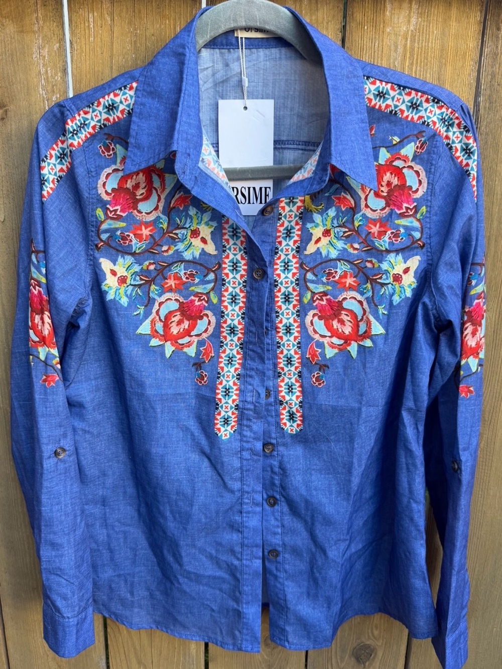 URSINE nwt Blue  Floral Western Shirt size M